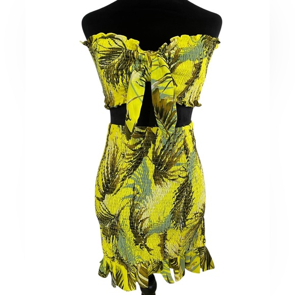 Yellow multicolored Willa crinkled tube top,skirt, two piece adjustable tie, - Picture 9 of 9